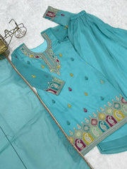 Sky Blue Suit KU317 kurta and sharara flat lay