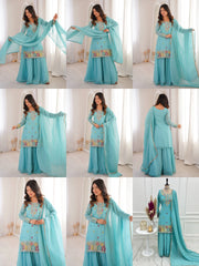 Sky Blue Sharara Suit KU317 all angles