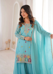Sky Blue Sequins Embroidered Sharara Suit KU317 with dupatta
