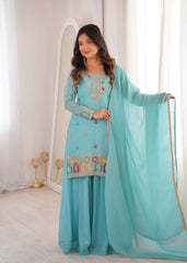 Sky Blue Sharara Suit KU317 full length