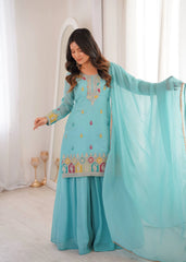 Sky Blue Sharara Suit KU317 festive look