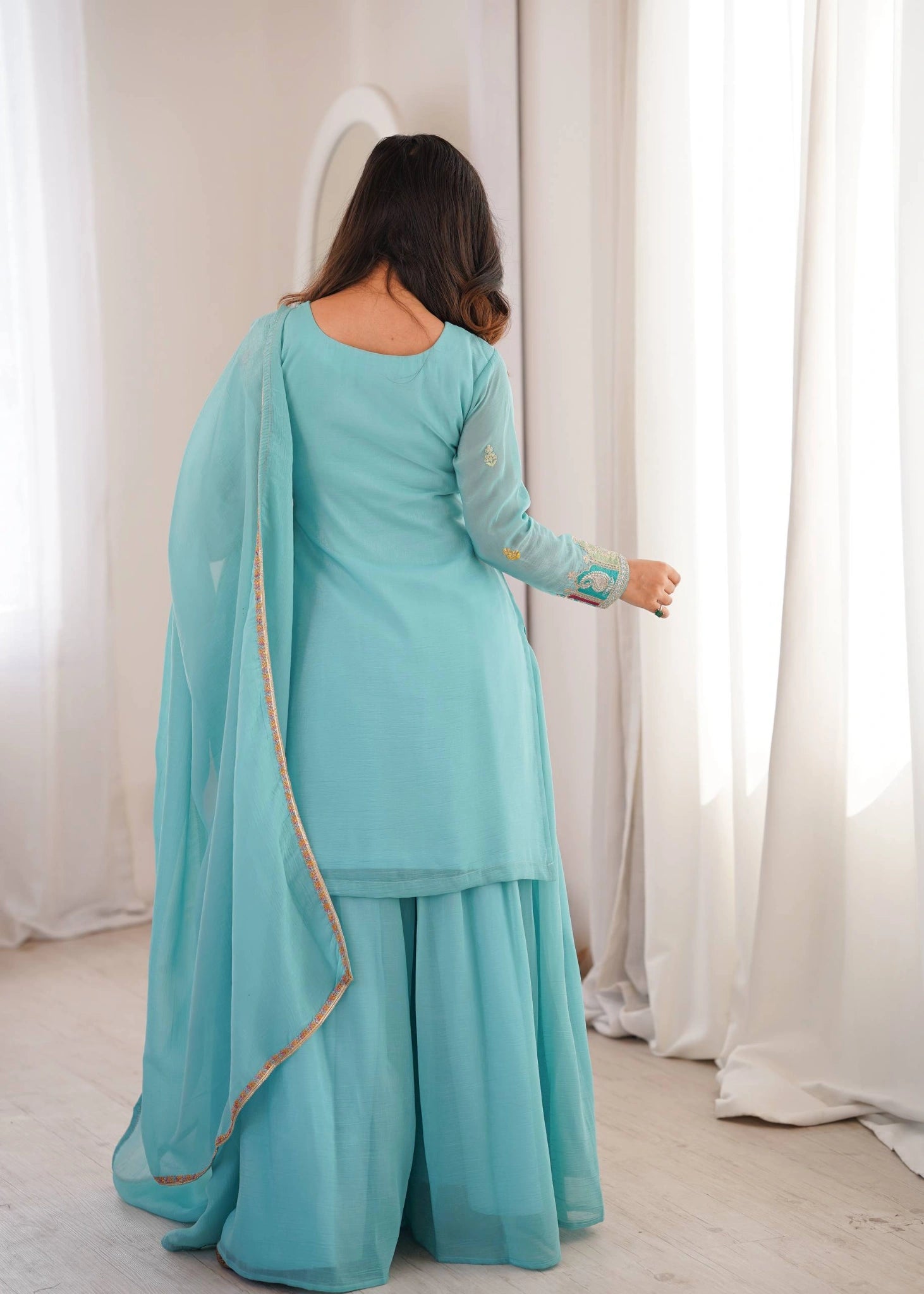 Sky Blue Sharara Suit KU317 back view