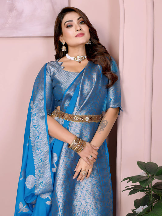 Blue Zari Weaving Soft Georgette Banarasi Silk Saree