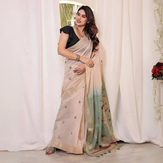 Soft Pastel Green Muga Cotton Saree 