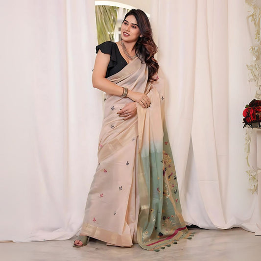Soft Pastel Green Muga Cotton Saree 