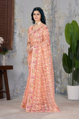 Soft Peach Multi Thread Embroidered Saree full front – KS375