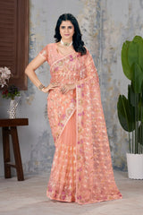 Soft Peach Butterfly Net Saree blouse detail – KS375