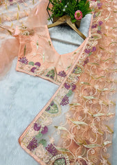 Soft Peach Saree flat lay full spread – KS375