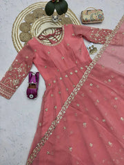 Soft Peach Sequins Embroidered Suit 3/4 Angle View