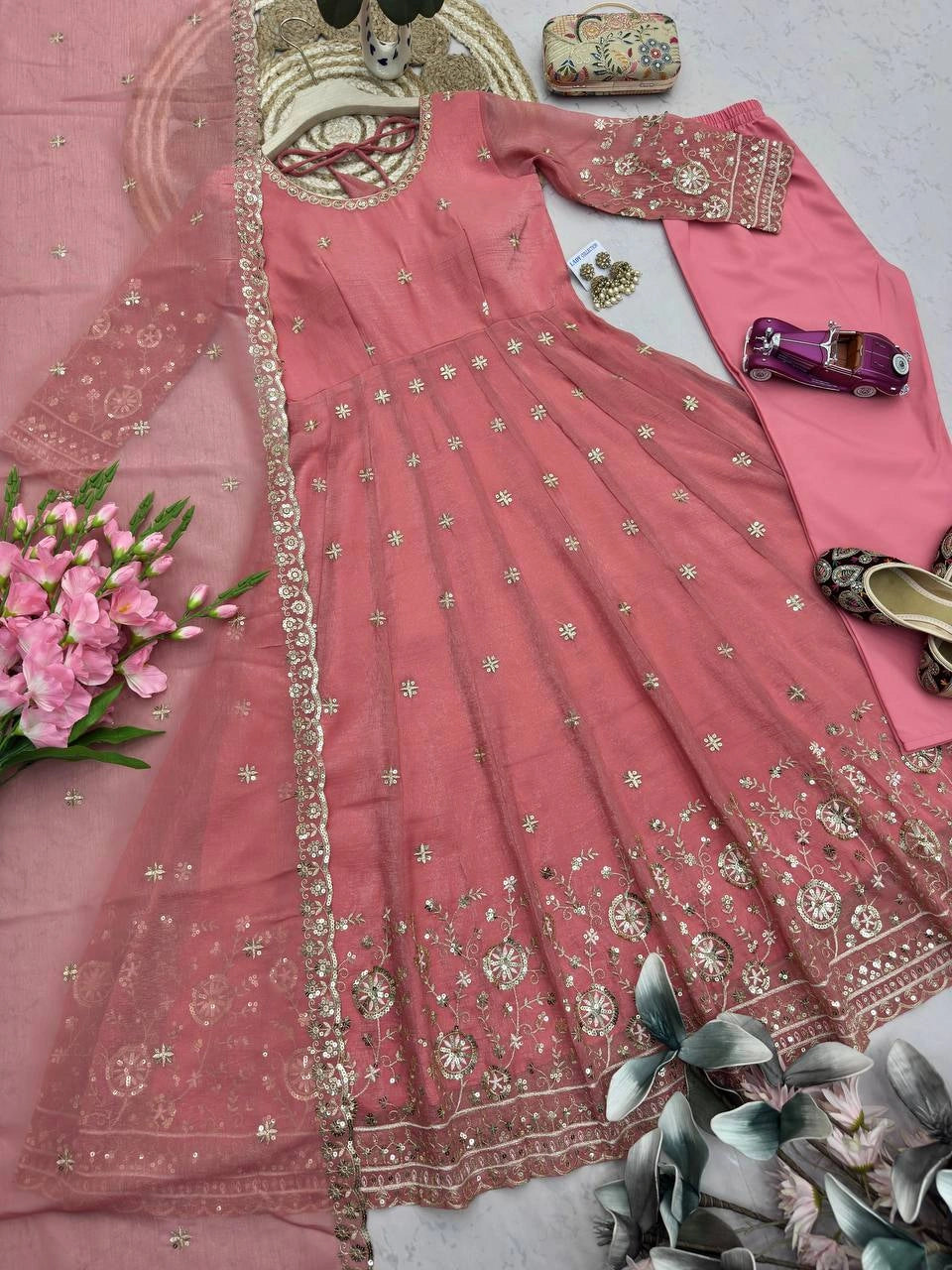 Soft Peach Sequins Embroidered Suit Side View