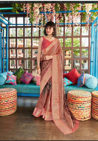 Soft Peach Zari Work Organza Silk Saree