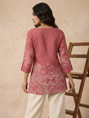 Soft Pink Block Print Short Kurti style pose – festive casual ethnic kurti – KSK61