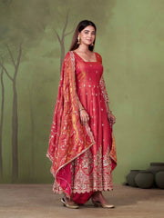 Soft Pink Anarkali Silk Blend Suit model three quarter view with dupatta KU267