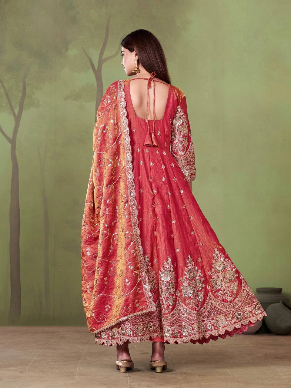 Soft Pink Embroidered Suit codding sequins hem sleeve detail KU267