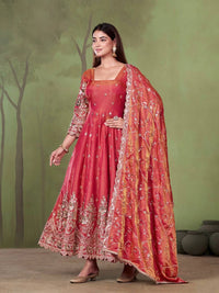 Soft Pink Embroidered Codding Suit – Anarkali Silk Blend