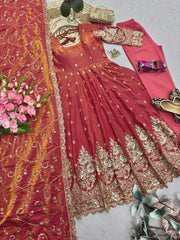Soft Pink Anarkali Suit flatlay hem codding embroidery close up KU267