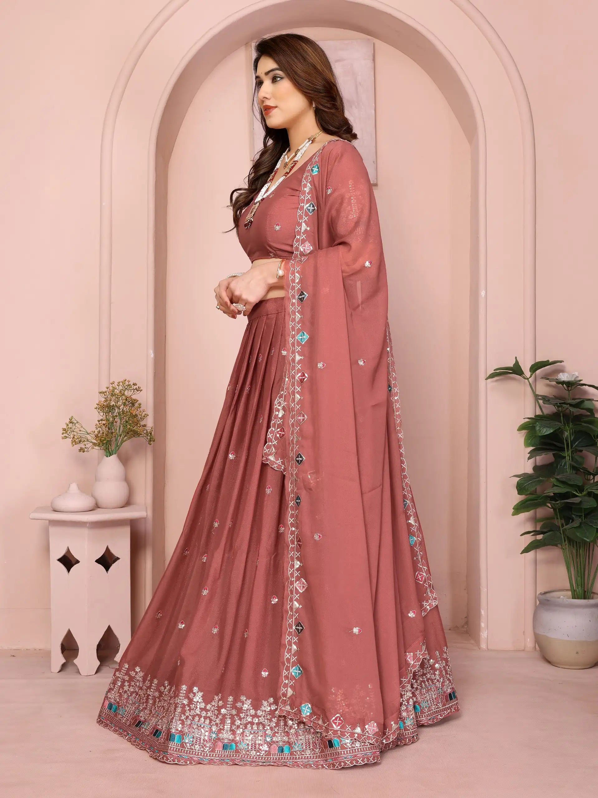 Soft Pink Star Georgette Lehenga side profile 4.5m flair – Kalyanja KL173