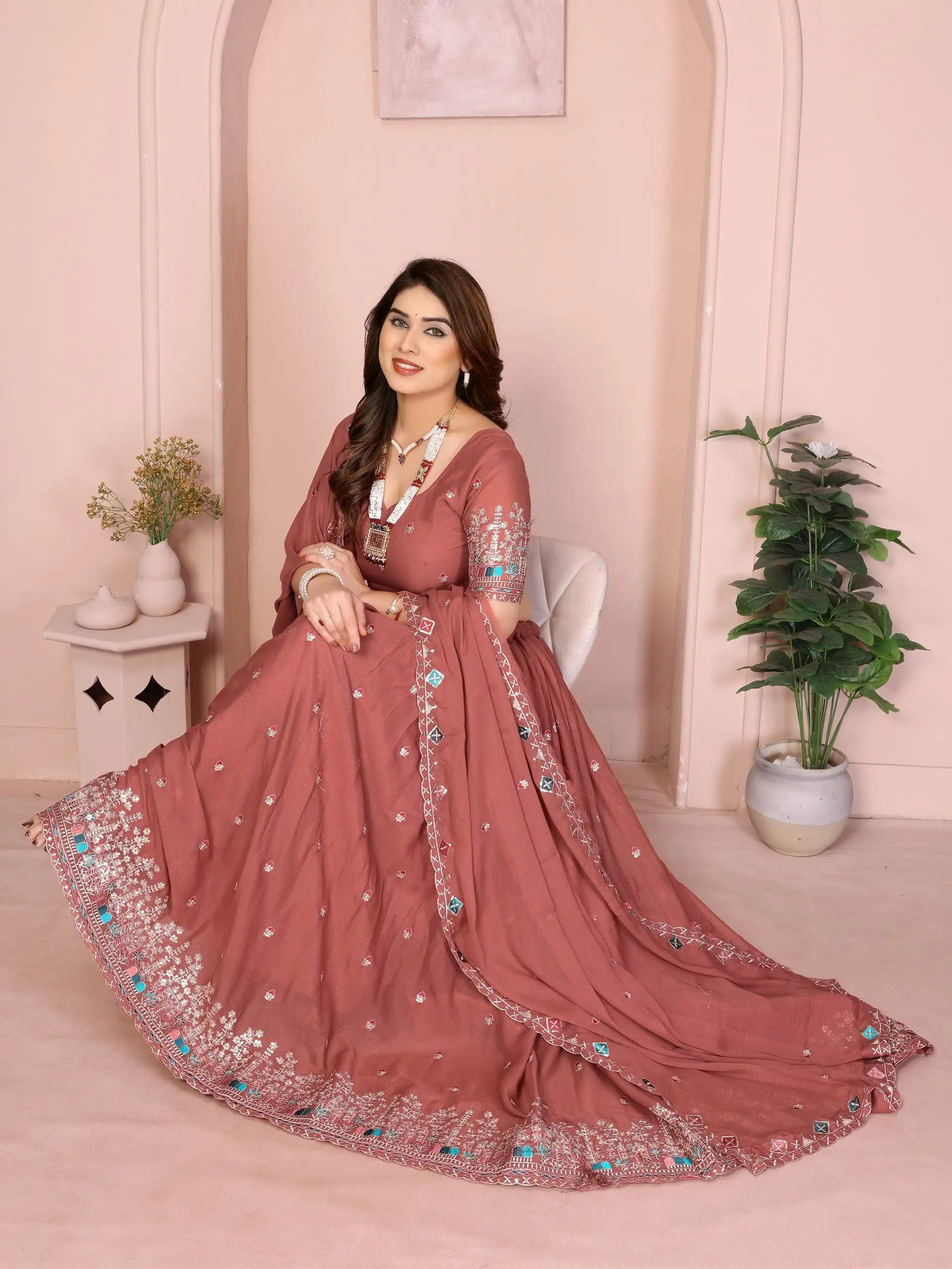 Soft Pink Lehenga heritage folk border close-up – Kalyanja KL173