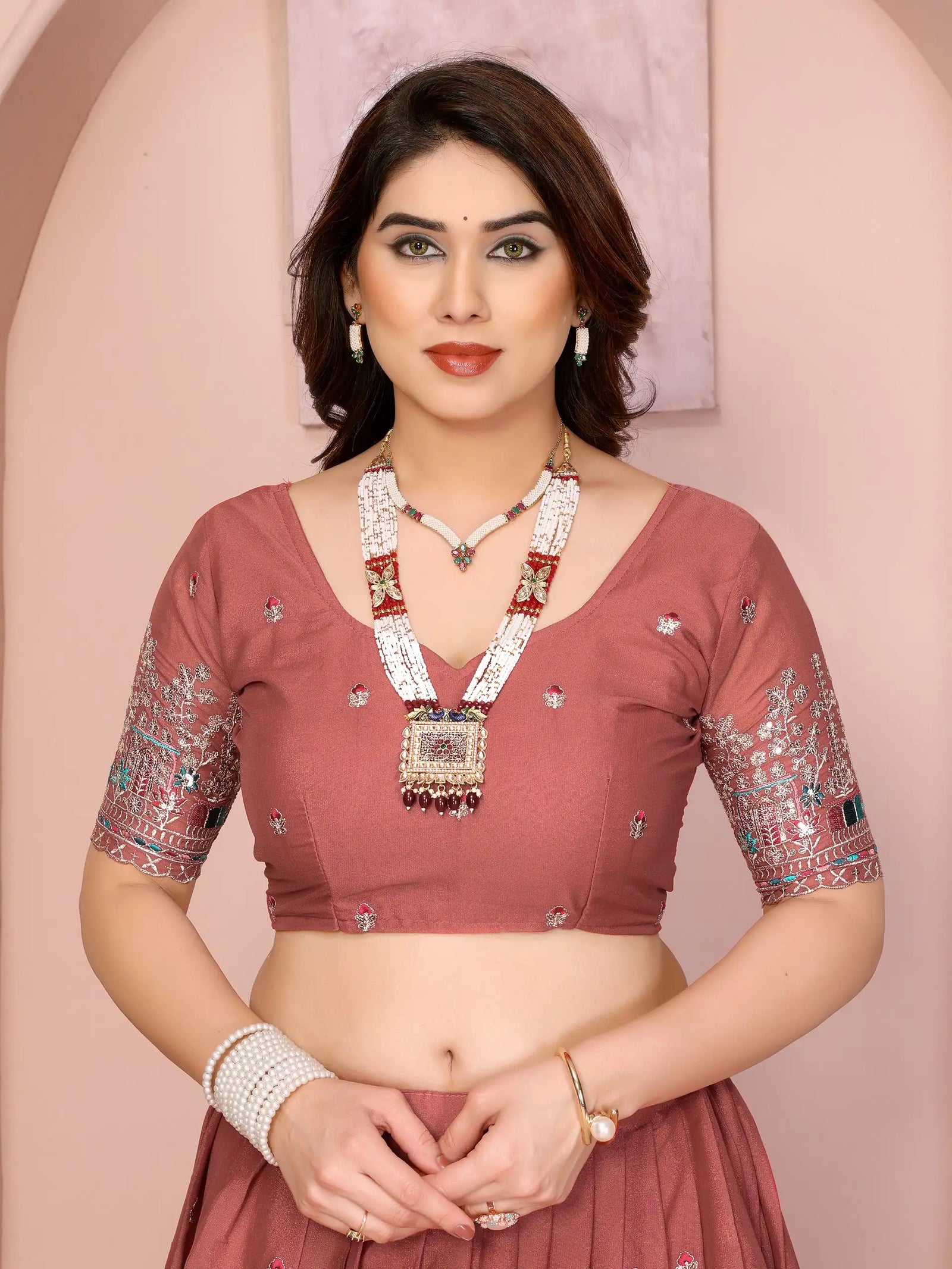 Soft Pink Star Georgette Lehenga additional pose view – Kalyanja KL173