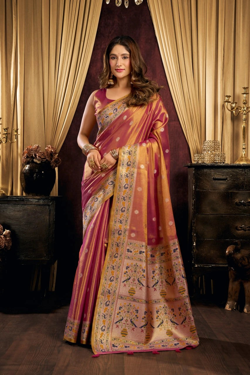 Soft Pink Jacquard Weaving Saree full front – KS380