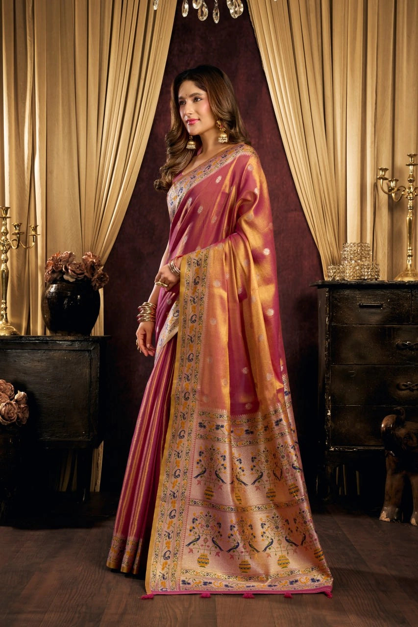Soft Pink Tissue Silk Saree model drape – KS380