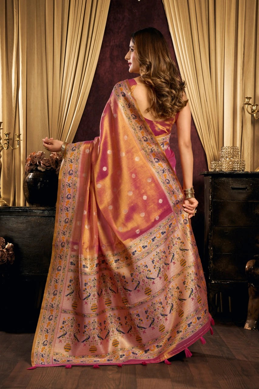 Soft Pink Jacquard Saree Paithani border detail – KS380