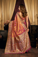Soft Pink Jacquard Saree Paithani border detail – KS380