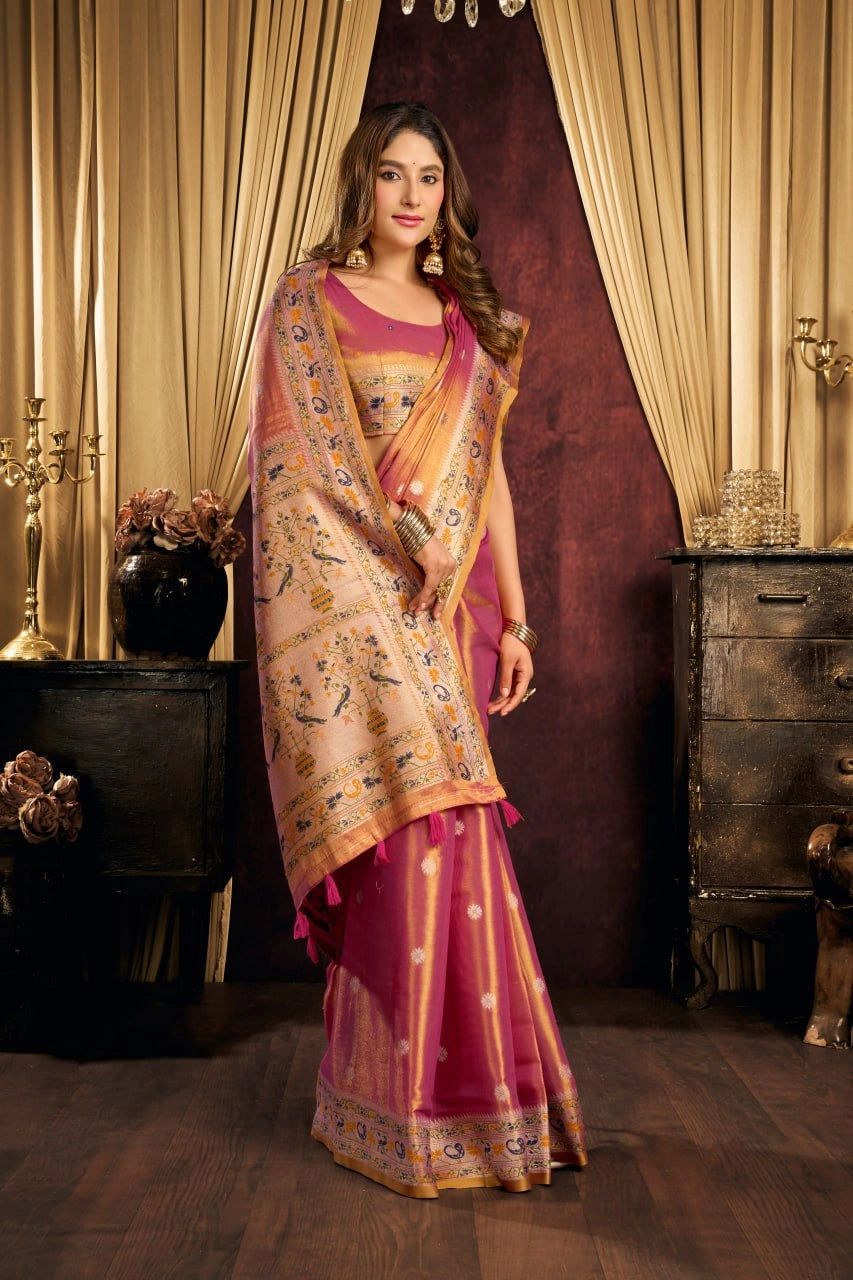 Soft Pink Saree woven butti body – KS380