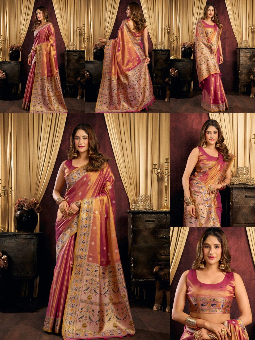 Soft Pink Jacquard Weaving Saree collage – KS380 Kalyanja