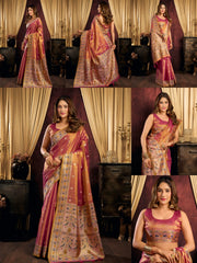 Soft Pink Jacquard Weaving Saree collage – KS380 Kalyanja