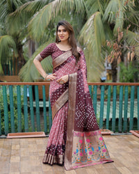 Soft Pink Paithani Weaving Saree – Dola Silk Blend Festive Bandhani