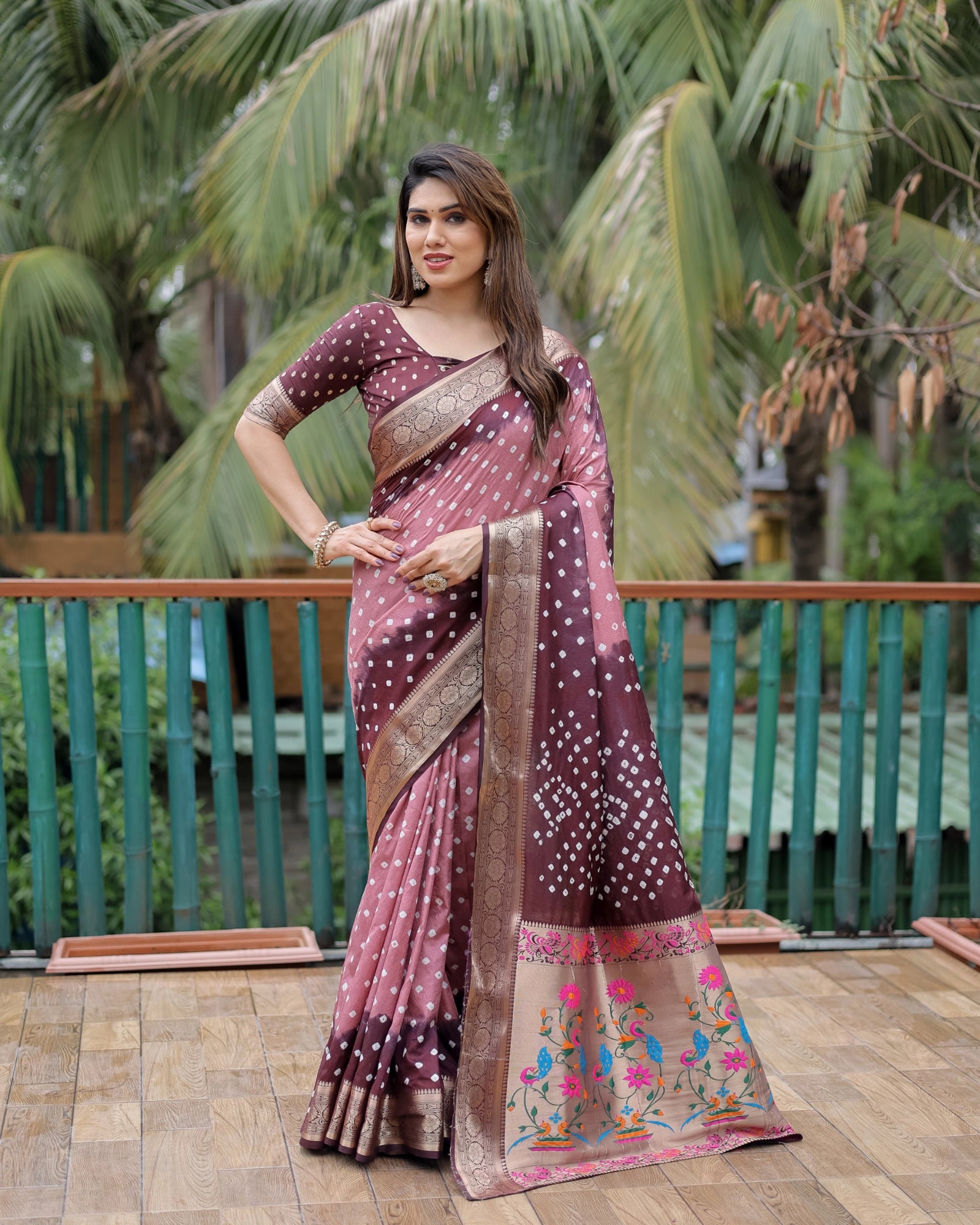 Soft Pink Bandhani Paithani Saree – Pallu Detail