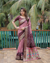 Soft Pink Bandhani Paithani Saree – Pallu Detail