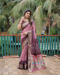 Soft Pink Dola Silk Blend Paithani Saree Kalyanja – Back View