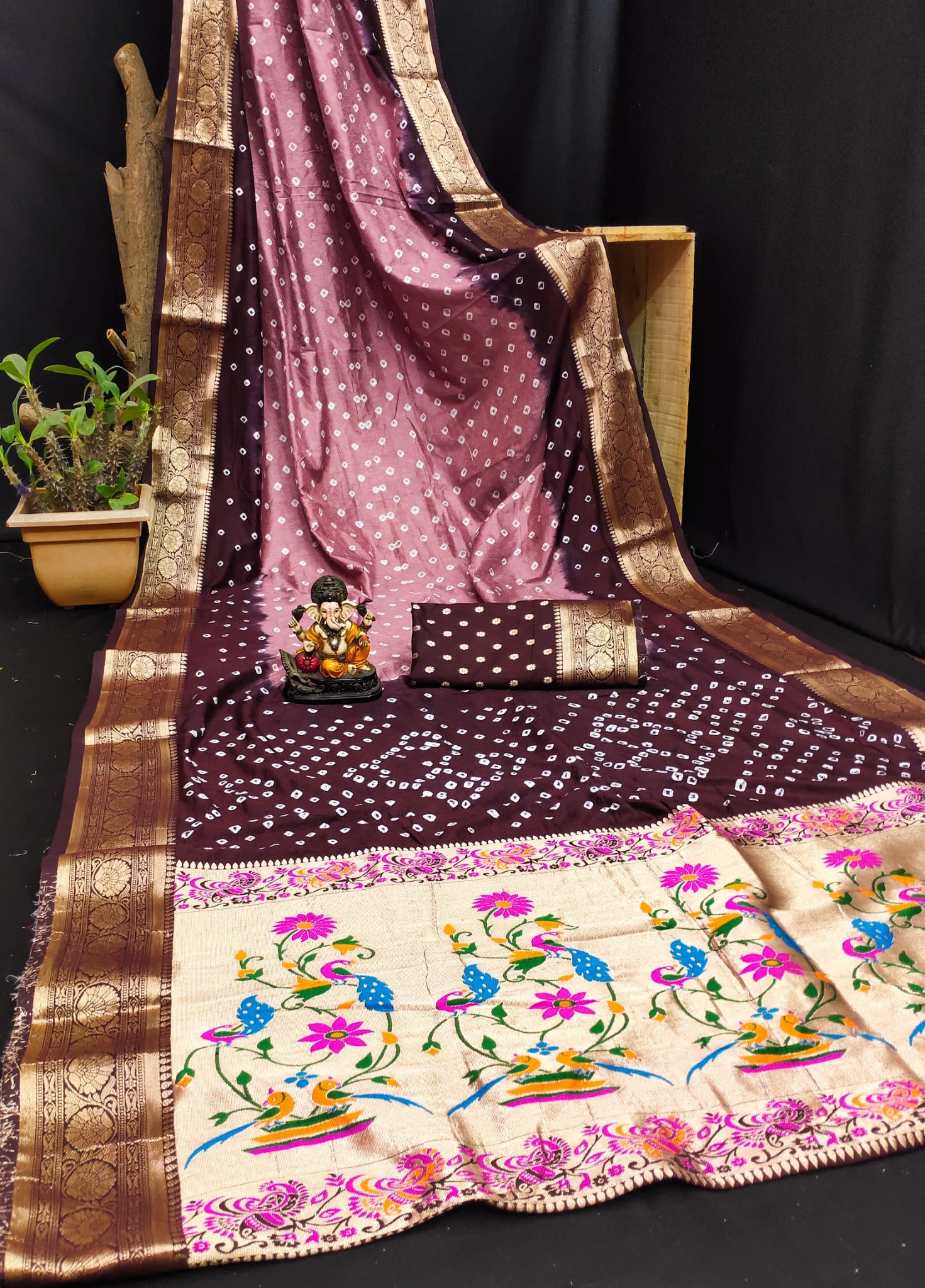Soft Pink Paithani Weaving Saree KS387 – Flat Lay