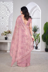 Soft Pink Thread Embroidered Saree | Tissue Net | KS389 | Kalyanja