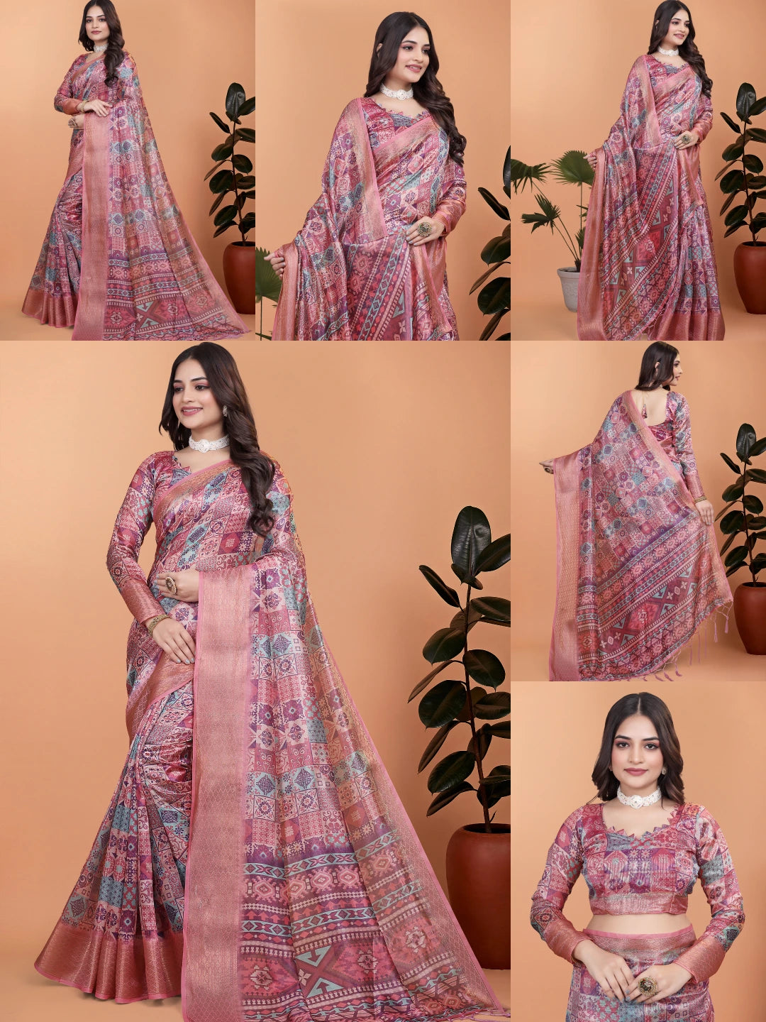 Soft Pink Zari Weaving Saree Collage All Views | Kalyanja KS364