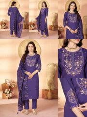 Soft Purple Multi Thread Embroidered Kurti Marina Silk Blend KK110 - All Views