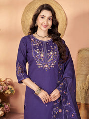 Soft Purple Multi Thread Embroidered Kurti Marina Silk Blend KK110 - Sleeve Detail