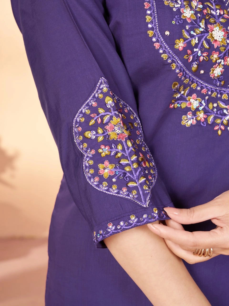 Soft Purple Multi Thread Embroidered Kurti Marina Silk Blend KK110 - Style Shot