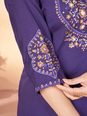 Soft Purple Multi Thread Embroidered Kurti Marina Silk Blend KK110 - Style Shot