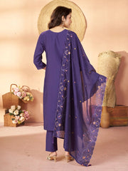 Soft Purple Multi Thread Embroidered Kurti Marina Silk Blend KK110 - Detail View
