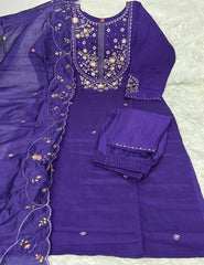 Soft Purple Multi Thread Embroidered Kurti Marina Silk Blend KK110 - Pant Detail