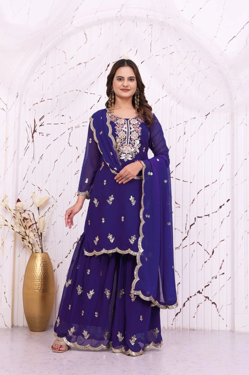Soft Purple Sequins Embroidered Suit Full Length KU272 Kalyanja