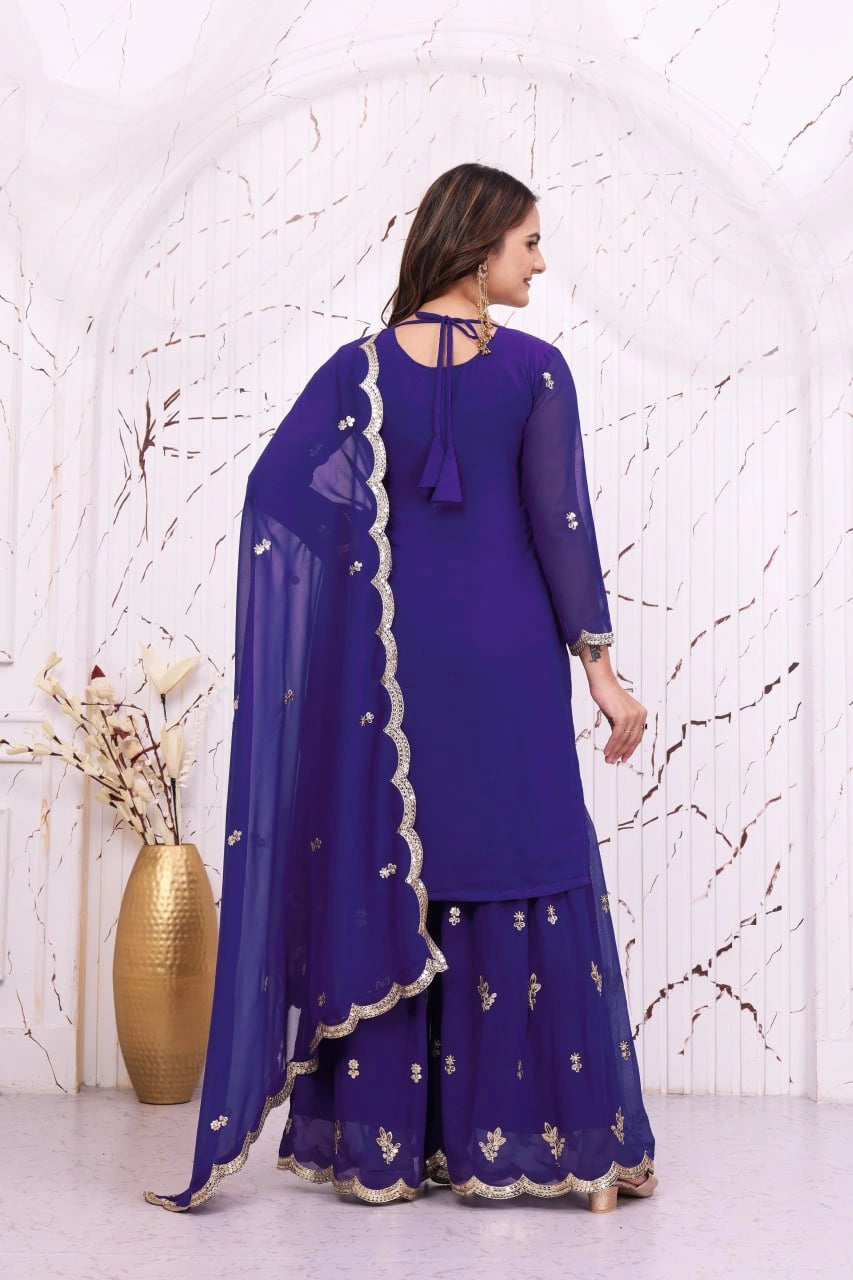 Soft Purple Sequins Suit Sharara Close Up KU272 Kalyanja