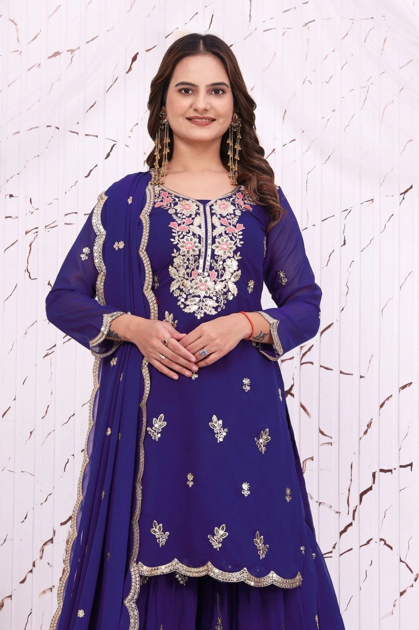 Soft Purple Sequins Embroidered Suit Yoke Detail KU272 Kalyanja