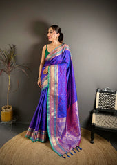Soft Purple Zari Weaving Saree full front drape – KS373