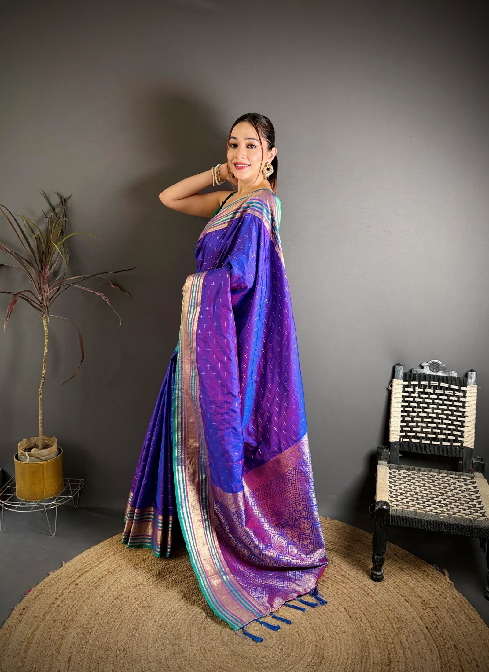 Soft Purple Zari Weaving Saree three-quarter view – KS373
