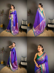 Soft Purple Zari Weaving Saree collage – KS373 Kalyanja