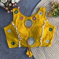 Yellow Mirror Work Cotton Blouse